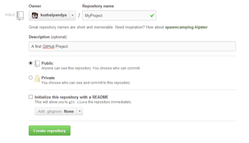 Repository Creation Page